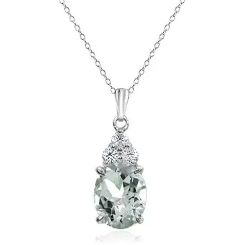 Sterling Silver Aquamarine and White Topaz Oval Pendant Necklace Sterling Silver Aquamarine and White Topaz Oval Pendant Necklace