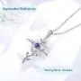 Blue Sapphire Necklace Birthday Gifts Mom Wife Love Rose Flower Necklace Hope Leaves Jewelry September Birthstone Sterling Silver