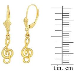 High Polish 10k Yellow Gold Treble G Clef Music Note Dangle Earrings