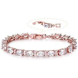 GULICX Rose Gold Plated Clear CZ Stone Cubic Zirconia Women Tennis Bracelet