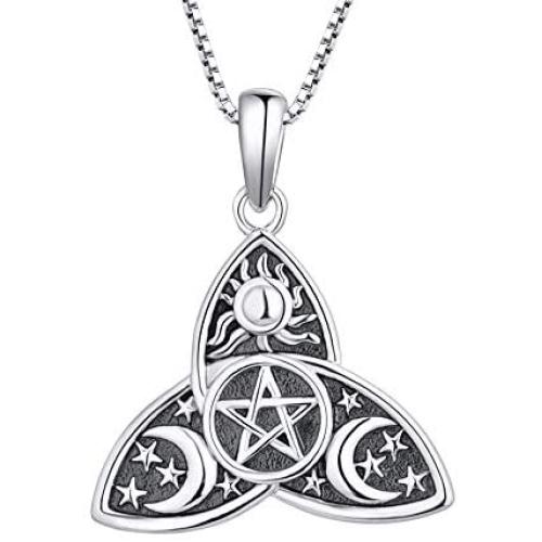 FJ Womens Hecate Necklace S925 Silver Wiccan Pagan Goddess Necklace Literary Jewelry