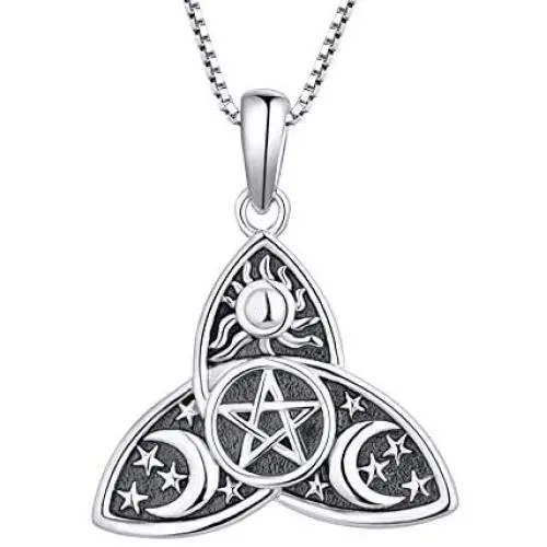 FJ Womens Hecate Necklace S925 Silver Wiccan Pagan Goddess Necklace Literary Jewelry FJ Womens Hecate Necklace S925 Silver Wiccan Pagan Goddess Necklace Literary Jewelry