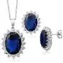 925 Sterling Silver Blue Simulated Sapphire Pendant Necklace and Earrings Set Bundle 925 Sterling Silver Blue Simulated Sapphire Pendant Necklace and Earrings Set Bundle