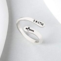 KOEDLN Faith Cross Ring Open Adjustable Inspirational Lucky Ring for Women Men Jewelry