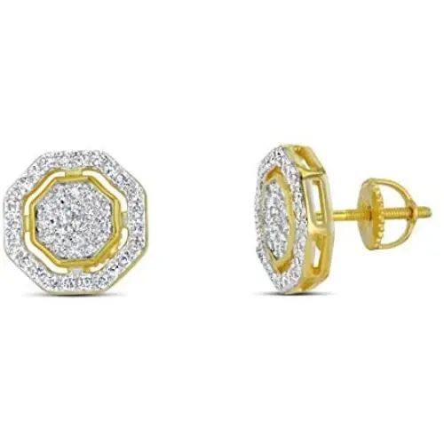 Mens Ladies 14K Gold Over Silver Lab Diamond Earrings Screw Back Studs Iced Out aretes para hombre - Mens Earrings, Screw Back, Mens Jewelry, Hip hop Earring