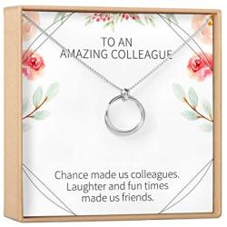 Dear Ava Gift for Coworker, Colleague: Best Present, Necklace, Jewelry, Gift Idea, Thanks, 2 Linked Circles (Silver-Plated-Brass, NA)