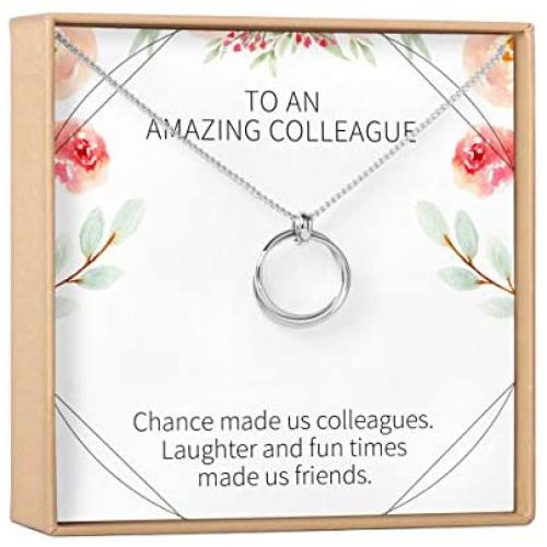 Dear Ava Gift for Coworker, Colleague: Best Present, Necklace, Jewelry, Gift Idea, Thanks, 2 Linked Circles (Silver-Plated-Brass, NA)