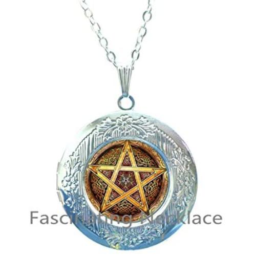 Pentagram Locket Necklace, Pentacle Locket Necklace,Small Pentagram Locket Necklace, Wiccan, Pagan, Wiccan Jewelry, Pentagram Locket Pendant，AQ184