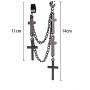 Punk Cuff Tassel Chain Earrings, Stainless Steel Cross Ear Cuff Crawler Climer Earring for Women Girls Men,Multi Layered Chain Drop Fashion Jewelry