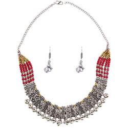 Saissa Oxidised Metal Choker Indian Boho Necklace Earrings Jewelry Set for Women