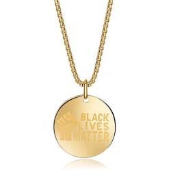 BLACK LIVES MATTER Pendant Necklaces Men Women, American Flag Stainless Steel Shield Cross Circle Rectangle 18k Gold Plated Chain Jewelry Gifts
