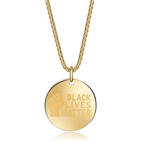 BLACK LIVES MATTER Pendant Necklaces Men Women, American Flag Stainless Steel Shield Cross Circle Rectangle 18k Gold Plated Chain Jewelry Gifts