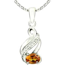 RB Gems Sterling Silver 925 Pendant Necklace Genuine Gemstone Oval 7x5 mm, Rhodium-Plated Finish, Sliding