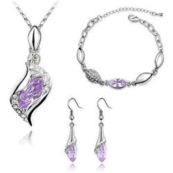 Graces Dawn Beautiful Cubic Zirconia with Platinum Plated Chain Necklace Angel Elf Pendant Mosaic Crystal Necklace Bracelet and Earrings Set Necklace 18'' (Light Purple)