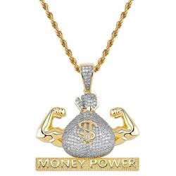 TOPGRILLZ Iced Out Pendant US Dollar Money Style 14K Gold Plated Cubic Zircon Necklace for Men Women Hip Hop Rock Jewelry Gifts