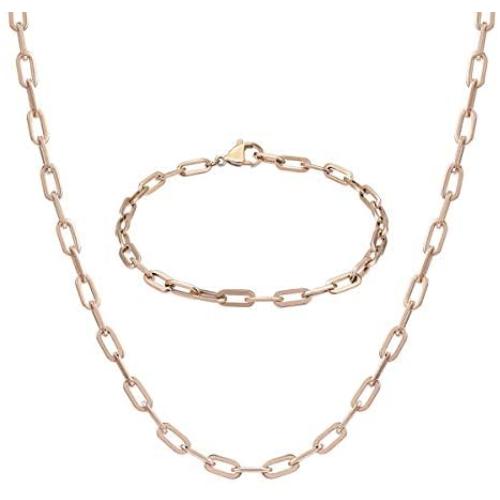 Moris Paperclip Link Chain Necklace Bracelet Set for Women Girls 18K Gold Plated Birthday Gift