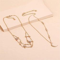 VESOCO Boho Rhinestone Moon Star Chain Choker Neckalce Chain Boho Jewelry Chain for Women and Girls for Dancing Party Wedding Vacation (Style 2)