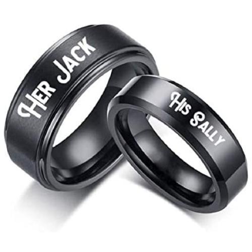 His Sally Her Jack Black Stainless Steel Romantic Couple Ring Lovers Promise Anniversary Engagement Wedding Bands