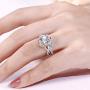JEULIA Halo Solitaire Engagement Rings for Women Sterling Silver Floral Flower Rings Rose Gold Plated Diamond Ring Round Cut Bridal Ring Set Anniversary Promise Rings for Her
