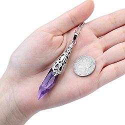 Top Plaza Natural Healing Crystal Stone Necklace Antique Silver Gemstone Point Pendulum Necklaces Reiki Quartz Jewelry for Women Girls