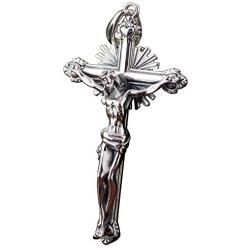 Retro Vintage Big 925 Sterling Silver Jesus Christ Crucifix Cross Pendant Necklace for Men Women,50cm Chain