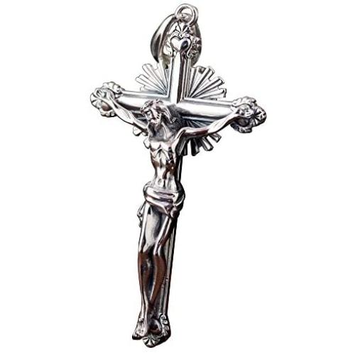 Retro Vintage Big 925 Sterling Silver Jesus Christ Crucifix Cross Pendant Necklace for Men Women,50cm Chain