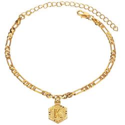 Initial Ankle Bracelets for Women Men, 18K Gold Silver Figaro Cuban Link Anklet Bracelet for Women Teen Girls, Custom Name Gold Anklet with Initials