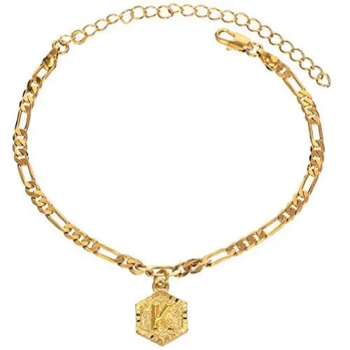 Initial Ankle Bracelets for Women Men, 18K Gold Silver Figaro Cuban Link Anklet Bracelet for Women Teen Girls, Custom Name Gold Anklet with Initials