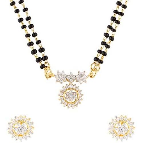 Efulgenz Indian Bollywood Traditional Gold Plated Ruby Emerald/Color CZ Stone Mangalsutra Pendant Necklace Jewelry with Chain for Women