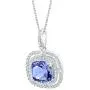 Peora Simulated Tanzanite Pendant Necklace for Women in Sterling Silver, 4 Carats total Cushion Cut, 9mm, Double Halo with 18 inch Chain