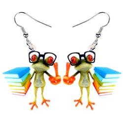 NEWEI Acrylic Sweet Cartoon Teacher Frog Earrings Drop Dangle Fashion Animal Jewelry for Women Girls Teens Gift Charms