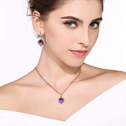 Colorful Cubic Swarovski Crystal Pendant Necklace Earrings for Women 14K Gold Plated Hypoallergenic Jewelry Set