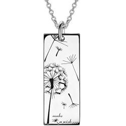 ROMANTICWORK 925 Sterling Silver Dandelion Necklaces for Women Make a Wish Necklace Dandelion Rectangle Festoon Necklace Dandelion Inspirational Jewelry for Women