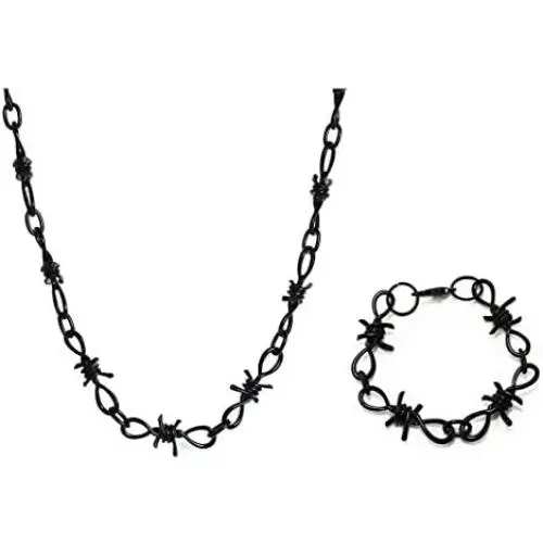 BYONDEVER Barbed Wire Necklace Gothic Thorns Choker Bracelet Punk Hip Hop Rock Alloy Jewelry Set Gift For Women Girls Men BYONDEVER Barbed Wire Necklace Gothic Thorns Choker Bracelet Punk Hip Hop Rock Alloy Jewelry Set Gift For Women Girls Men