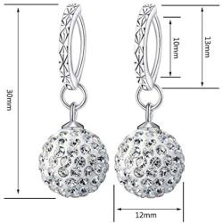 Mandio 925 Sterling Silver Crystal 10/12mm Disco Ball Earrings, Dangle Drop Earrings for Women/Girls