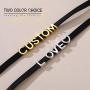 GoldChic Jewelry 5.5mm/19mm Wide Adjustable Customized Punk Black Genuine Leather Puddin/Initial Name Choker Costume Neck Collar Necklace for Women Girls Kids (Fit Neck Size 14.5-17 inch)