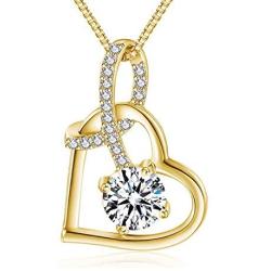 Heart Necklace - 14k Yellow Gold Plated Love Necklace 5A Cubic Zirconia - Heart Pendant Necklace - Jewelry Gifts Necklaces for women