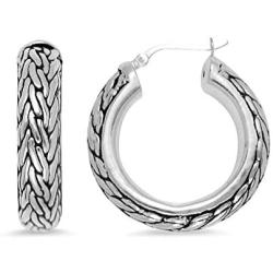 LeCalla Sterling Silver Jewelry Antique Byzantine Inspired Click-Top Hoop Earring for Women