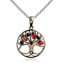 Multicolor Amber Sterling Silver Gold Plated Tree Pendant Necklace Chain 18''