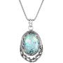 PZ Paz Creations 925 Sterling Silver Necklace For Women Girls | Roman Glass Oval-Shapped Leaf Design Pendant with 18'' Box Chain | Made In Israel