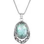 PZ Paz Creations 925 Sterling Silver Necklace For Women Girls | Roman Glass Oval-Shapped Leaf Design Pendant with 18'' Box Chain | Made In Israel