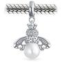 Garden Insect White Simulated Pearl Queen Bumble Bee Dangle Charm Bead For Mother .925 Sterling Silver Fit European Bracelet