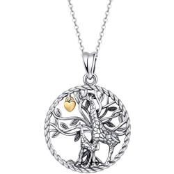 Waysles Giraffe Necklace S925 Sterling Silver Tree of Life Necklace with Love Heart/Giraffe Animal Head Necklace Cute Animal Giraffe Jewelry Gifts for Women Mom