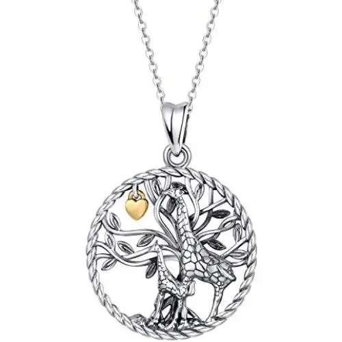Waysles Giraffe Necklace S925 Sterling Silver Tree of Life Necklace with Love Heart/Giraffe Animal Head Necklace Cute Animal Giraffe Jewelry Gifts for Women Mom Waysles Giraffe Necklace S925 Sterling Silver Tree of Life Necklace with Love Heart/Giraffe Animal Head Necklace Cute Animal Giraffe Jewelry Gifts for Women Mom