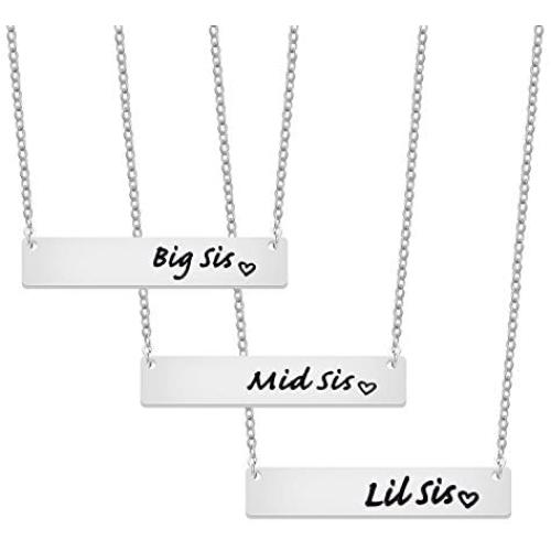 MAOFAED Big Middle Little Sister Necklaces Bar Necklace Gift for Sister Family Love Necklace