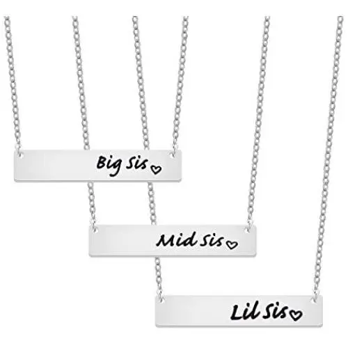 MAOFAED Big Middle Little Sister Necklaces Bar Necklace Gift for Sister Family Love Necklace