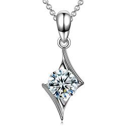 925 Sterling Silver Necklace Clavicle Necklace with Zirconia Solitaire Pendant Necklace for Women Girls Jewelry Gift