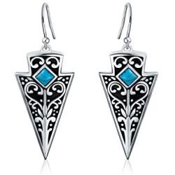 Blue Bead Arrowhead Dangle Earrings For Women For Teen Oxidized 925 Sterling Silver