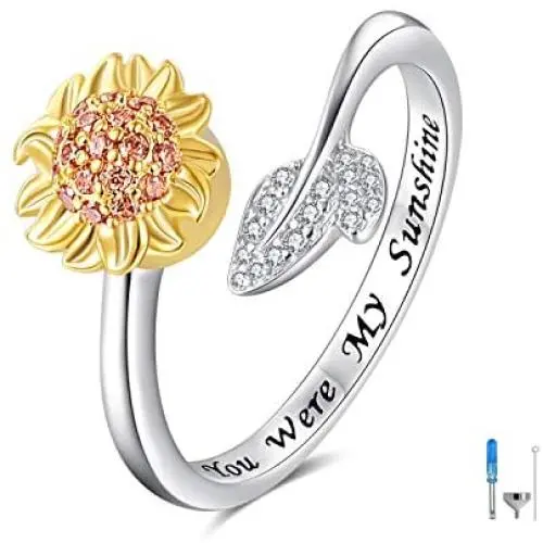 oGoodsunj 925 Sterling Silver Urn Bar Sunflower Necklace Ring Bracelet Keepsake Ashes Cremation Hair Memorial Jewelry Engraved Message - You were My Sunshine oGoodsunj 925 Sterling Silver Urn Bar Sunflower Necklace Ring Bracelet Keepsake Ashes Cremation Hair Memorial Jewelry Engraved Message - You were My Sunshine