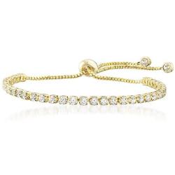 Mia Sarine 3mm Round Cubic Zirconia Adjustable Bolo Tennis Bracelet for Women